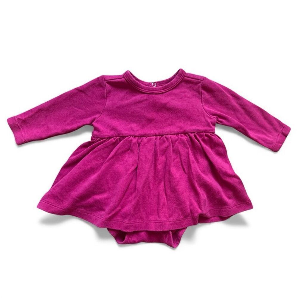 Baby Girls Primary Fuchsia Pink Long Sleeve Bubble Romper Bodysuit Dress  3-6 mo